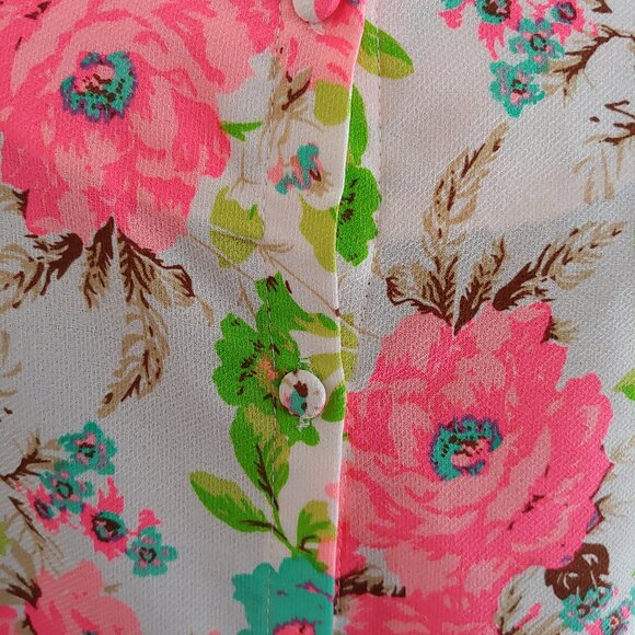 Neon Pink Floral Cropped Blouse - Picture 4 of 5